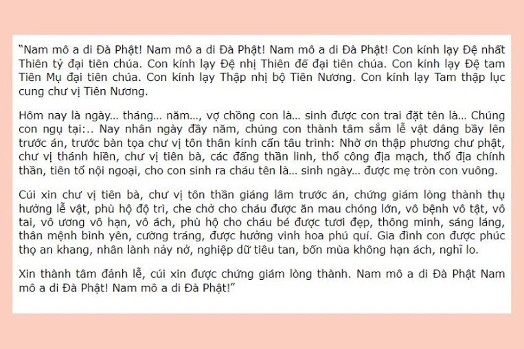 Bài văn khấn cúng thôi nôi bé trai truyền thống
