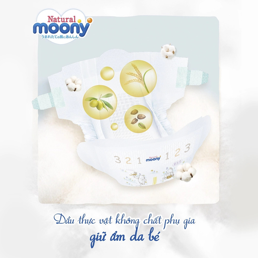 Bề mặt bông hữu cơ mềm mại của bỉm Moony Natural sơ sinh