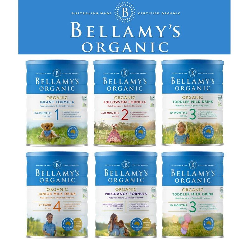 Các lon sữa Bellamy's Organic cho các giai đoạn phát triển của bé