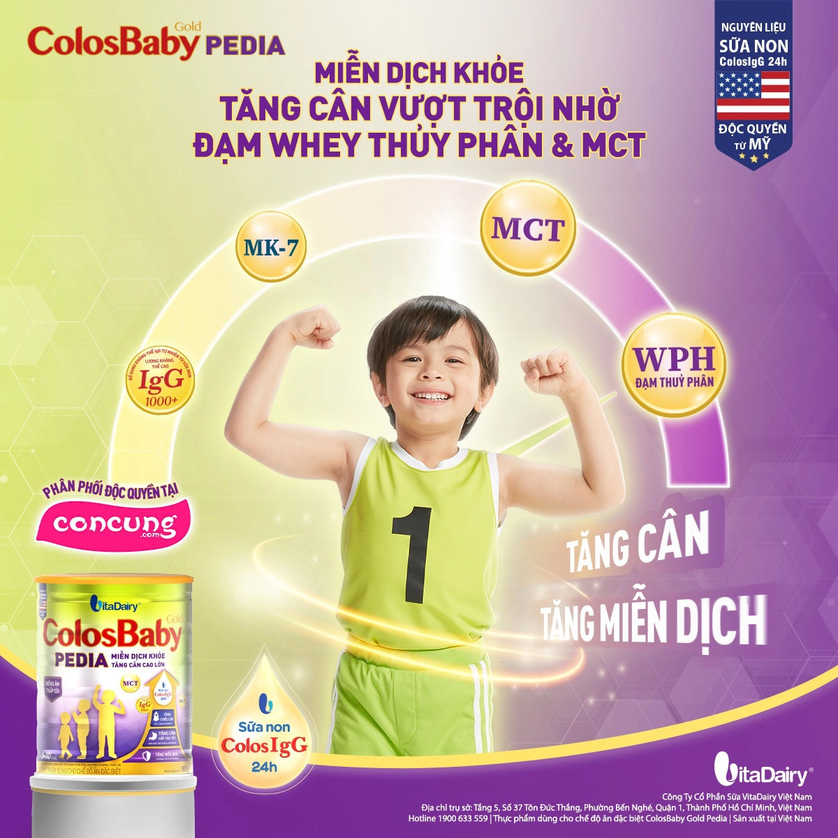 Các thành phần chính trong sữa ColosBaby Gold Pedia bao gồm sữa non ColosIgG