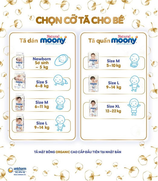 Hướng dẫn chọn size tã Moony Natural phù hợp cho bé