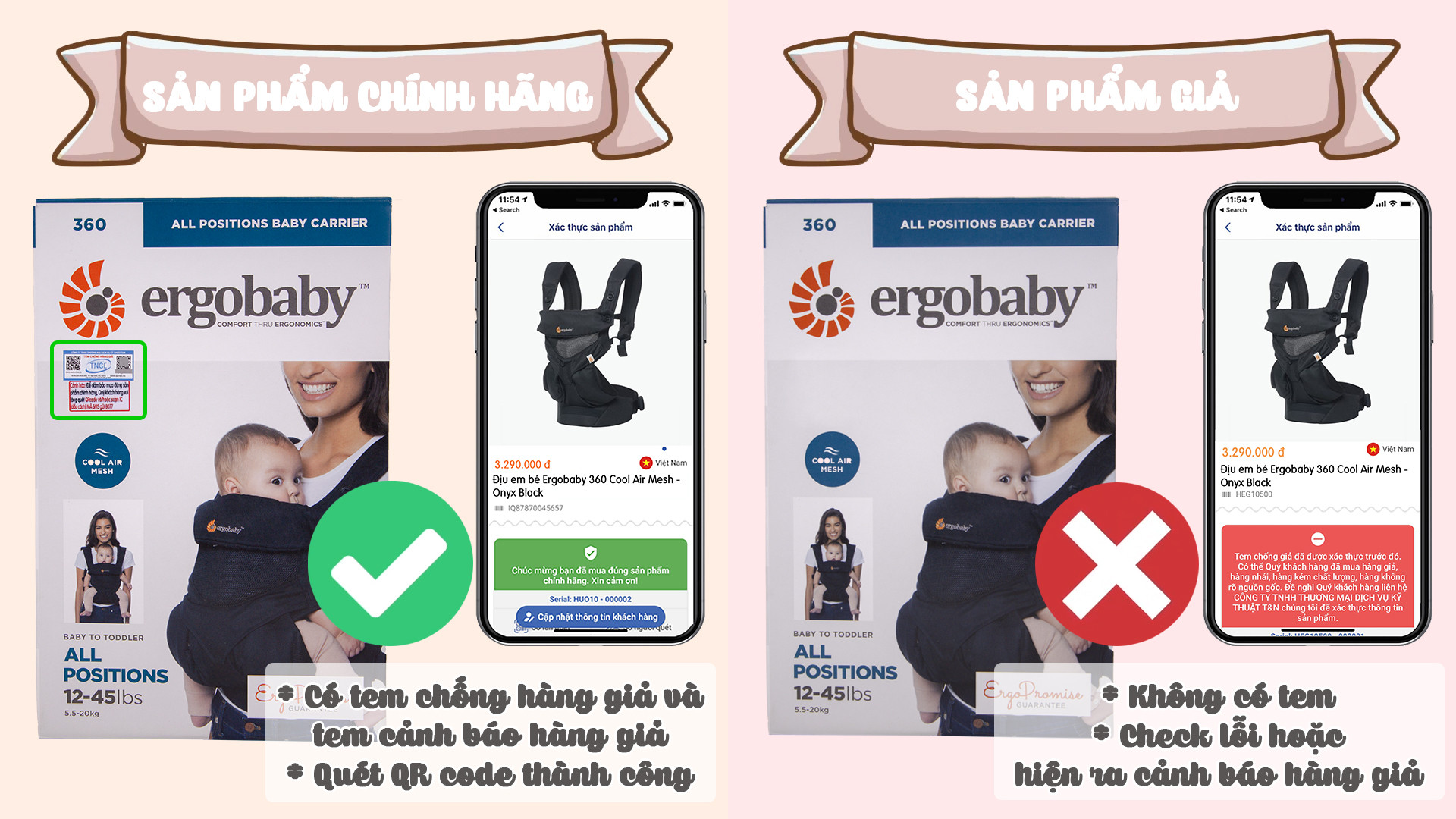 Kiểm tra tem chống hàng giả Ergobaby bằng quét mã QR