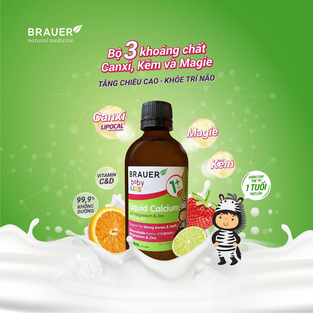 Siro bổ sung Canxi Magie Kẽm Brauer hỗ trợ phát triển cho trẻ