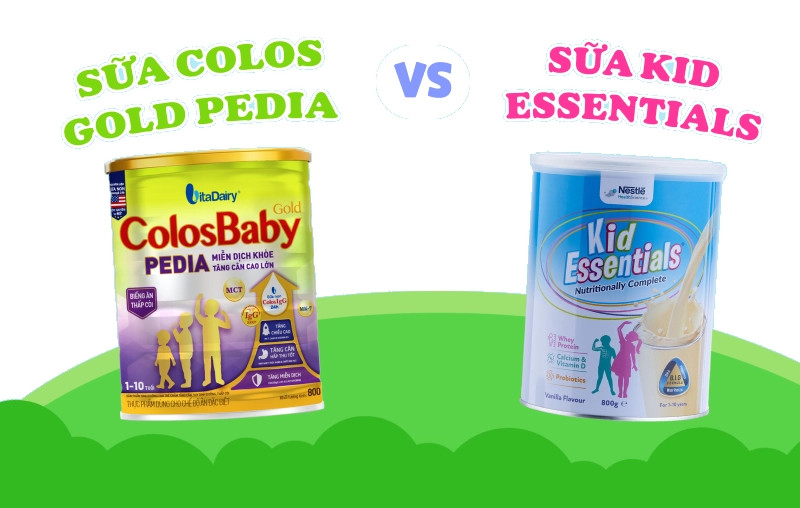 So sánh bao bì và thông tin sữa ColosBaby Gold Pedia và sữa Kids Essentials