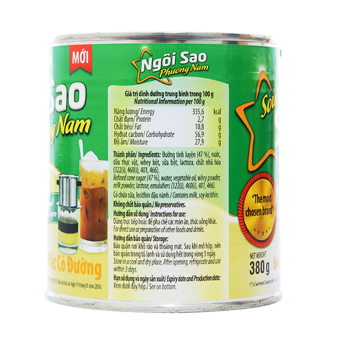 Bảng thành phần dinh dưỡng và calo của sữa đặc Ngôi Sao Phương Nam, giá sữa ngôi sao phương nam
