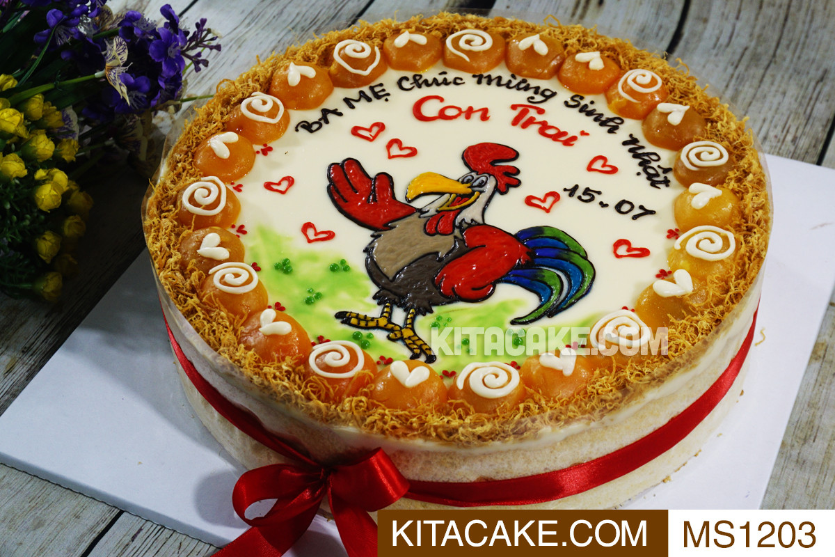Bánh sinh nhật cho bé trai hình gà con đáng yêu được ba mẹ chúc mừng