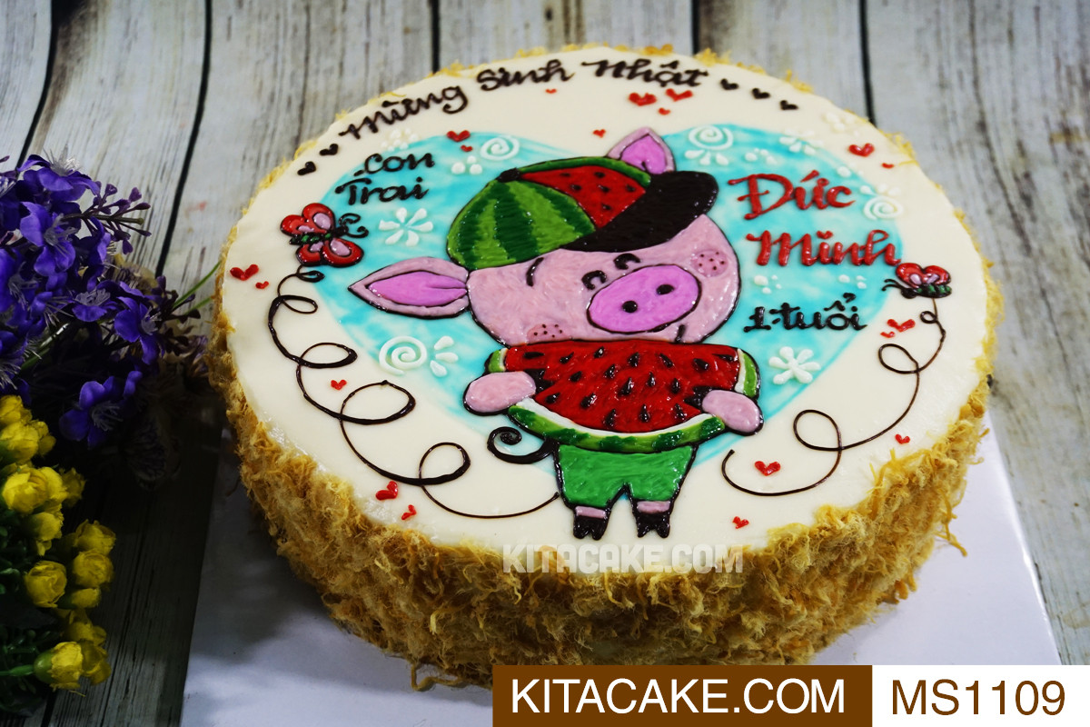 Bánh sinh nhật cho bé trai hình heo ngộ nghĩnh mừng sinh nhật bé Đức Minh