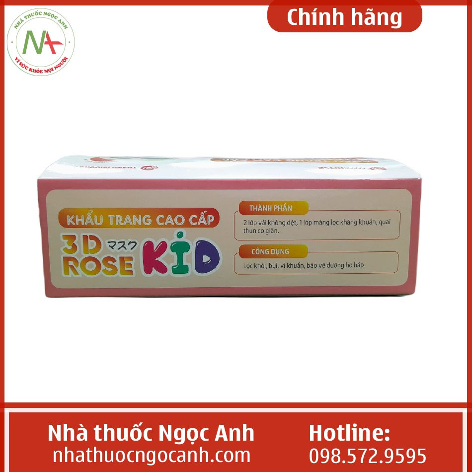 Bao bì và thiết kế của khẩu trang 3D Rose Kid dành cho trẻ em