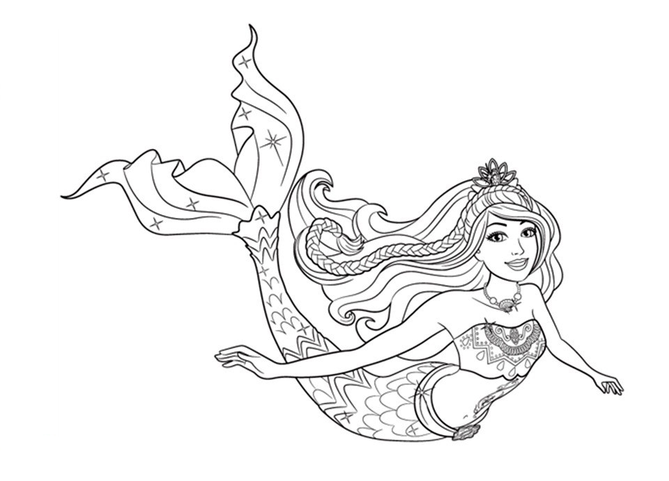 Tranh tô màu nàng tiên cá Barbie miễn phí