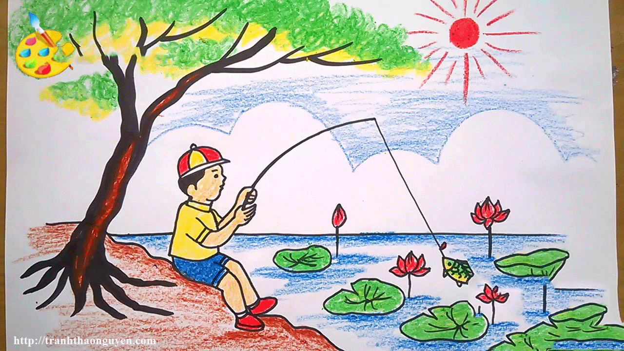 Bức tranh vẽ về cảnh đẹp quê hương mùa hè với bầu không khí trong lành