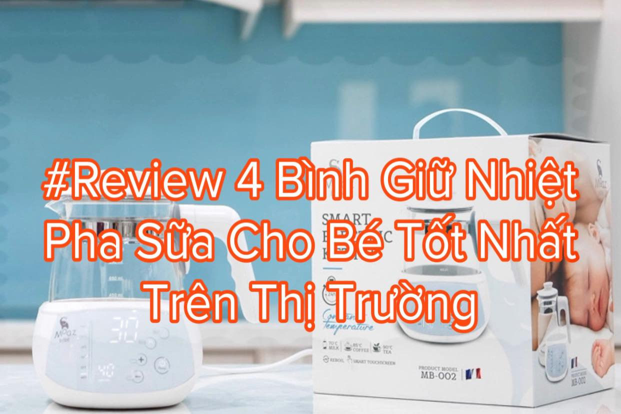 Hình ảnh mẹ đang cho bé bú bình sữa ấm nóng chuẩn bị từ bình giữ nhiệt pha sữa cho bé tiện lợi