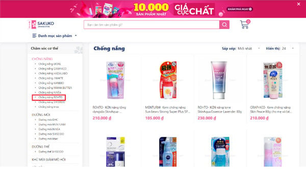 Hướng dẫn tìm giá kem chống nắng Skin Aqua của ROHTO (Bước 2)