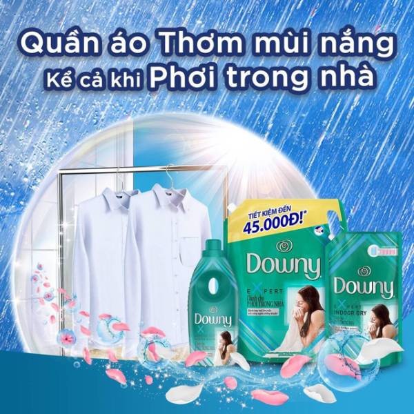 Nước xả vải Downy Expert dành cho phơi trong nhà, giải pháp hiệu quả cho thời tiết ẩm ướt, giúp loại bỏ mùi ẩm mốc, vi khuẩn và mang lại hương hoa Lily dịu nhẹ.