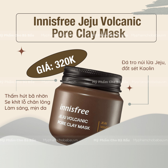 Mặt nạ đất sét Innisfree Jeju Volcanic Pore làm sạch sâu cho bà bầu