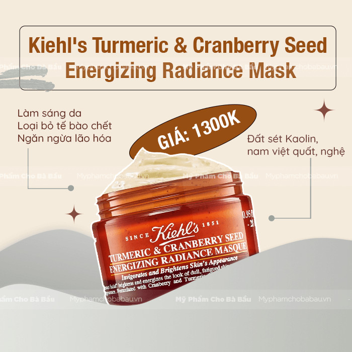 Mặt nạ đất sét Kiehl’s Turmeric Cranberry Seed làm sáng da cho bà bầu