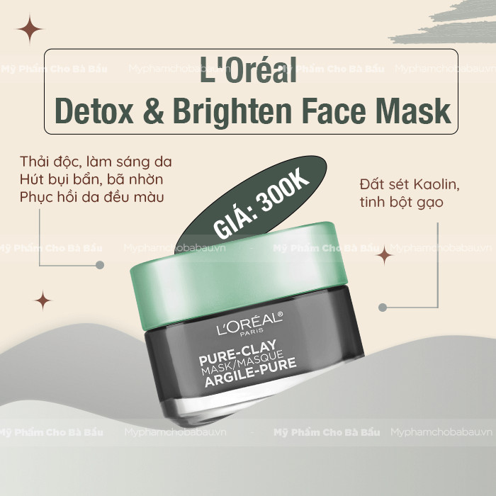 Mặt nạ detox thanh lọc da cho bà bầu L’Oréal Detox &amp; Brighten Face Mask