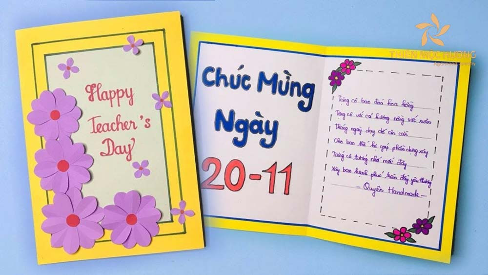 Mẫu thiệp 20 11 đẹp nhất được trang trí bằng giấy và màu sáp thủ công