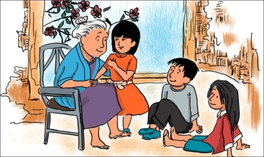 Mẫu vẽ tranh 20/10 dành cho học sinh vẽ bà, giúp bé thể hiện lòng kính trọng và yêu thương đến bà của mình
