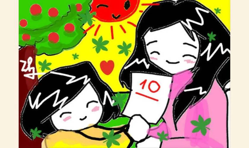Mẫu vẽ tranh 20/10 tặng mẹ đơn giản, gợi cảm hứng về tình yêu thương mẹ dành cho bé và gia đình