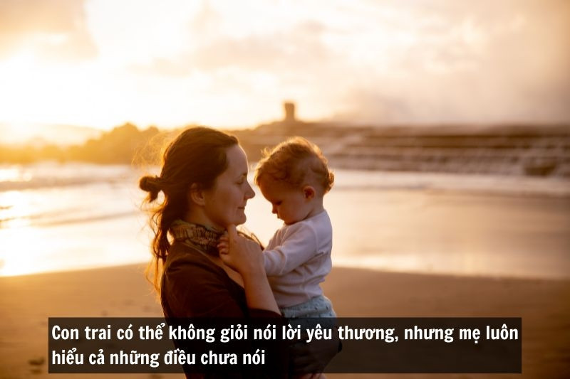 Mẹ và con trai đứng cạnh nhau nhìn về phía chân trời, thể hiện sự đồng hành trên hành trình cuộc đời và những câu nói hay về mẹ và con trai truyền cảm hứng