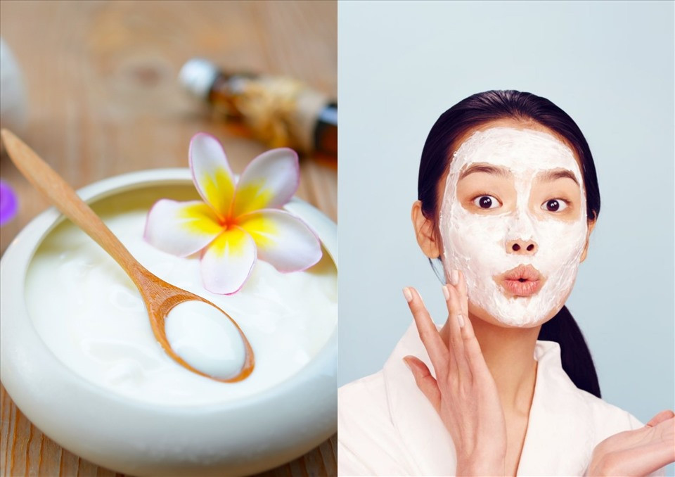 Người phụ nữ đắp da mặt bằng sữa chua để dưỡng ẩm và làm sáng da