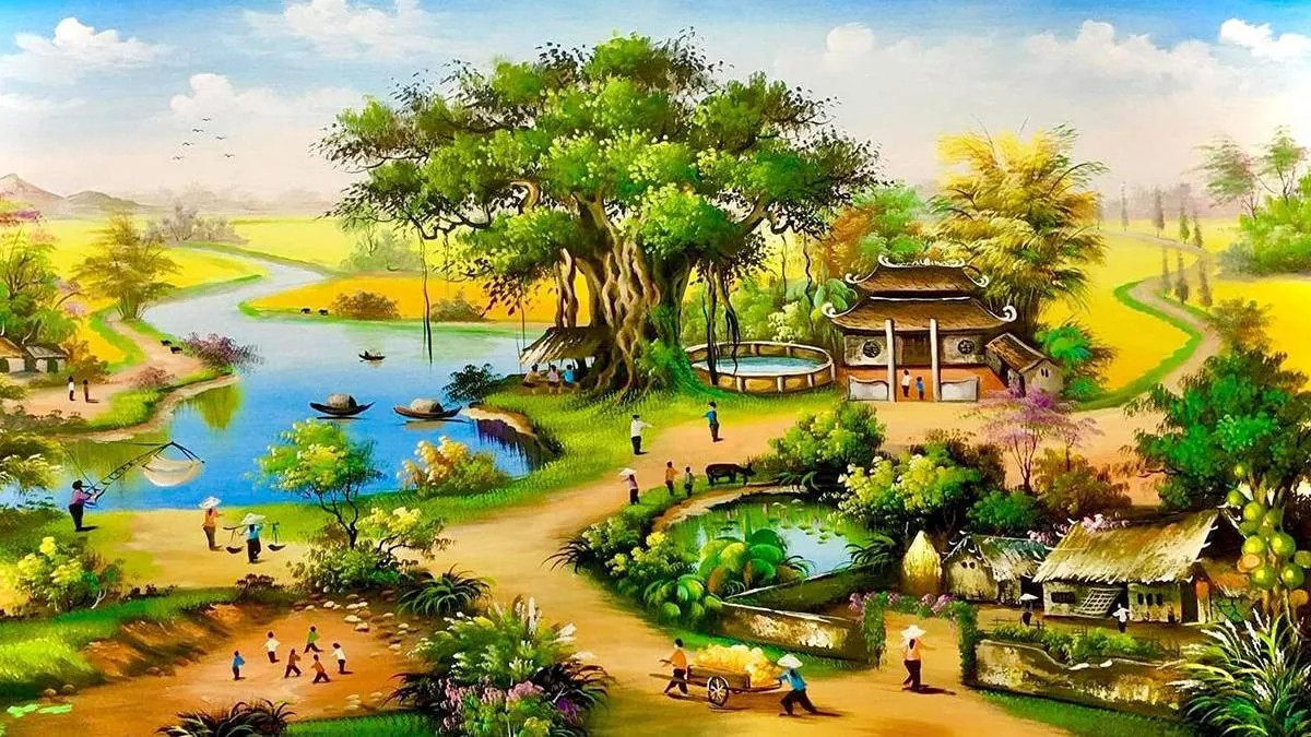 Phong cảnh quê hương hữu tình được thể hiện qua nét vẽ nghệ thuật