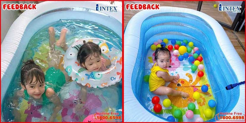 quà cho bé gái 1 tuổi bể bơi phao 3 tầng INTEX hình oval 57482