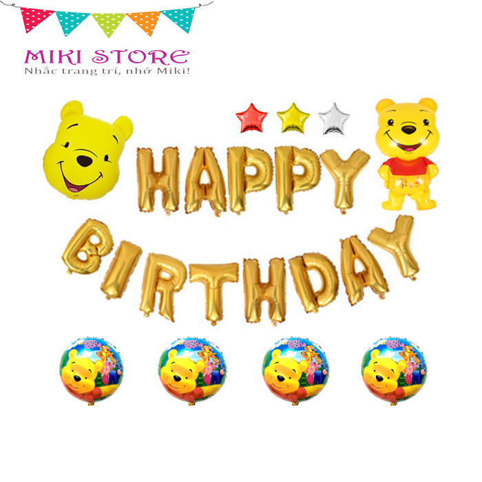 Set bong bóng Pooh ngộ nghĩnh, trang trí sinh nhật cho bé với tông màu ấm áp