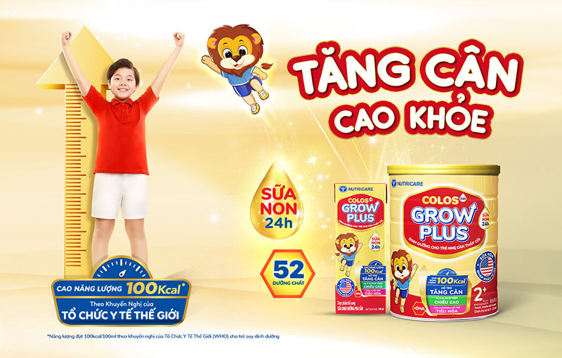 Sữa bột Nutricare Colos 24h Grow Plus hỗ trợ bé tăng cân và tăng đề kháng