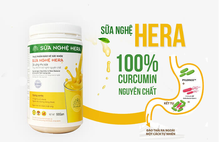 Sữa nghệ Hera giúp hỗ trợ tiêu hóa và làm lành vết loét dạ dày