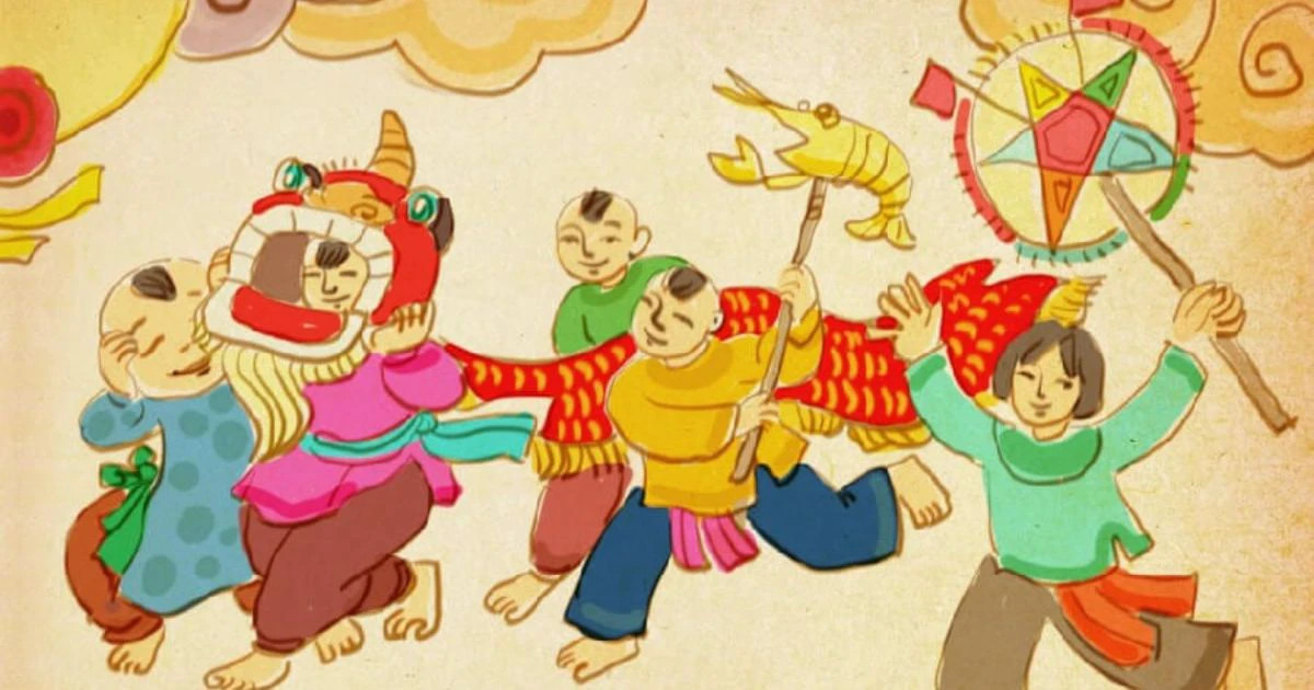 tranh trung thu tươi sáng, không khí lễ hội