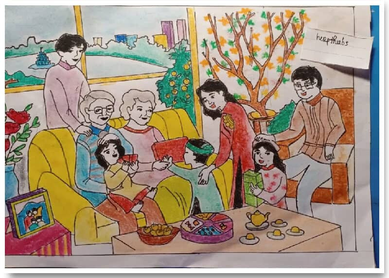 Tranh vẽ gia đình hạnh phúc đơn giản