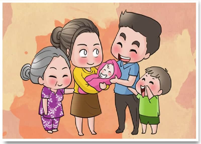 Vẽ tranh gia đình anime cute đáng yêu