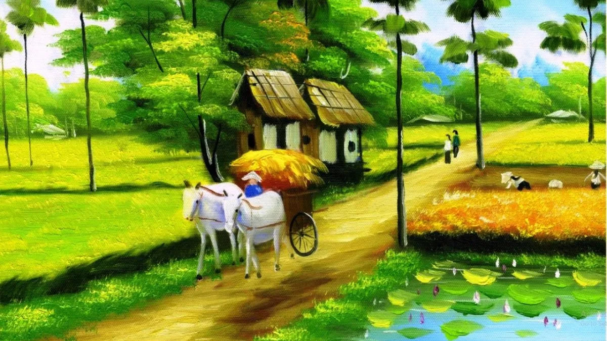 Vẽ tranh phong cảnh quê hương yên bình, tái hiện vẻ đẹp thuần khiết