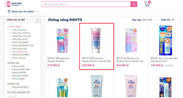 Xem danh sách và giá kem chống nắng Skin Aqua (Bước 3)