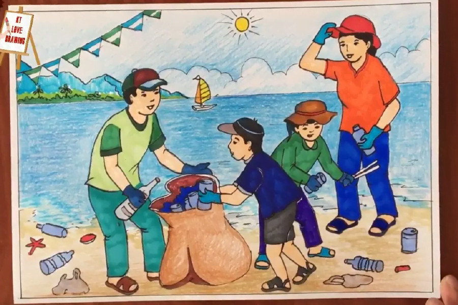 Ý tưởng vẽ tranh bảo vệ môi trường biển khắc họa nỗi đau của đại dương ô nhiễm do rác thải nhựa và dầu mỏ.