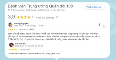Tổng hợp đánh giá về dịch vụ tại Bệnh viện Trung ương Quân đội 108