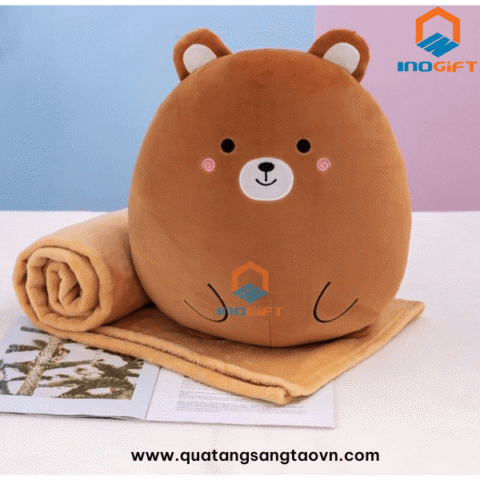 bộ chăn gối 2in1 hình gấu nâu – CG05 quà tặng 8 3 dưới 200k