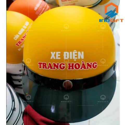 mũ bảo hiểm màu vàng in logo quà tặng 8 3 dưới 200k