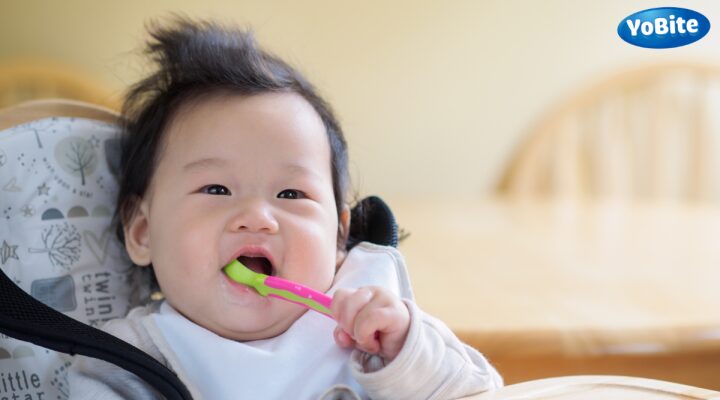 Bé đang ăn dặm, minh họa món ăn dặm cho bé 6 tháng tuổi
