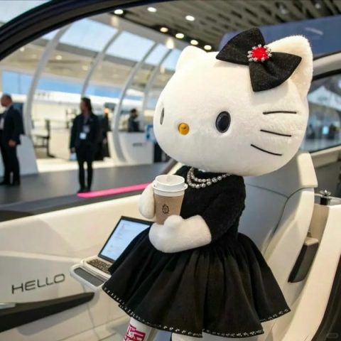 Hình ảnh mèo Hello Kitty dễ thương trong phong cách hoạt hình kinh điển, nụ cười thân thiện.