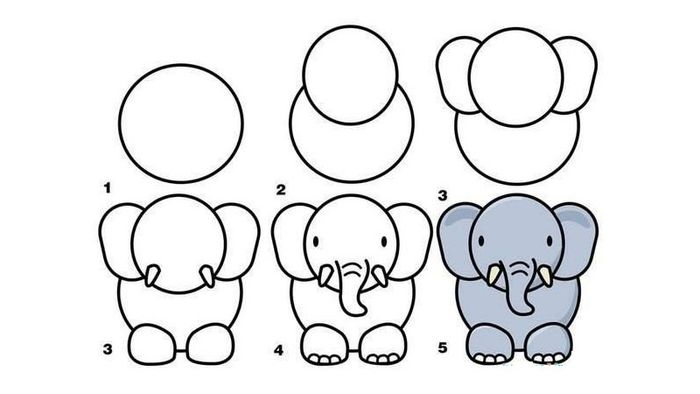 cách vẽ con vật dễ nhất: con voi