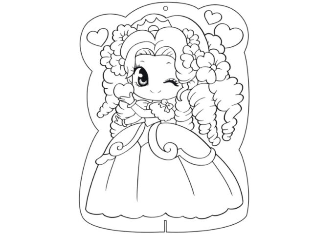 Ảnh tô màu công chúa anime chibi dễ thương đáng yêu với nơ cài tóc