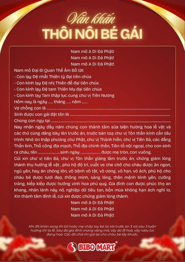 Bài văn khấn cúng thôi nôi bé gái chuẩn xác