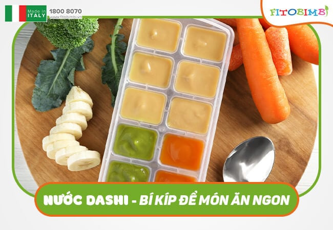 Bé 6 tháng thưởng thức bữa ăn dặm với nước Dashi giúp kích thích vị giác