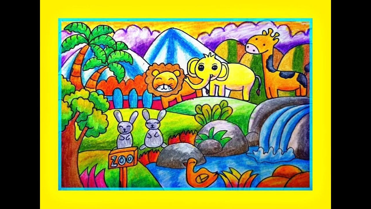 Bé gái đang tập tô màu hình con vật ngộ nghĩnh
