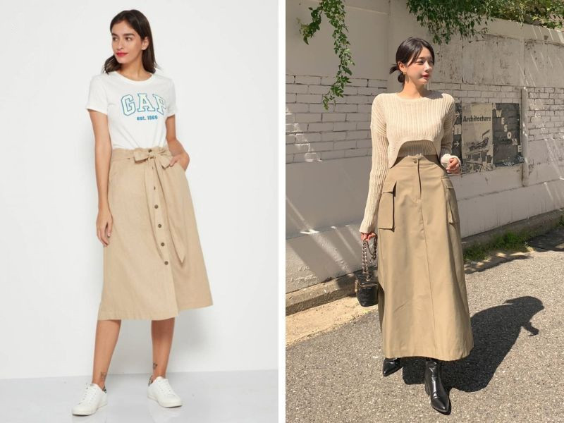 Bé gái đáng yêu trong chân váy xòe màu pastel kết hợp áo phông họa tiết ngộ nghĩnh