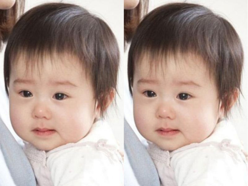 Bé gái sơ sinh với kiểu tóc ngắn gọn gàng và đáng yêu