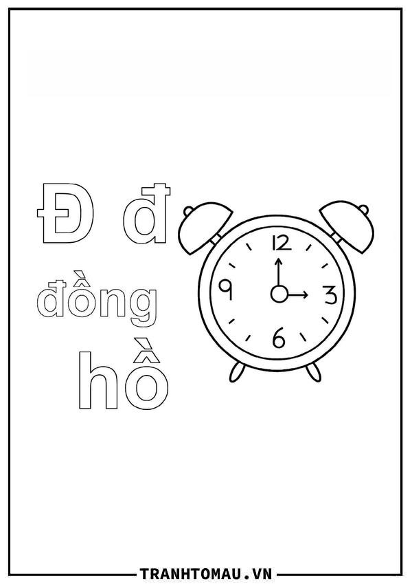 Bé tập tô tranh chữ D tiếng Việt với hình ảnh chiếc đồng hồ kim