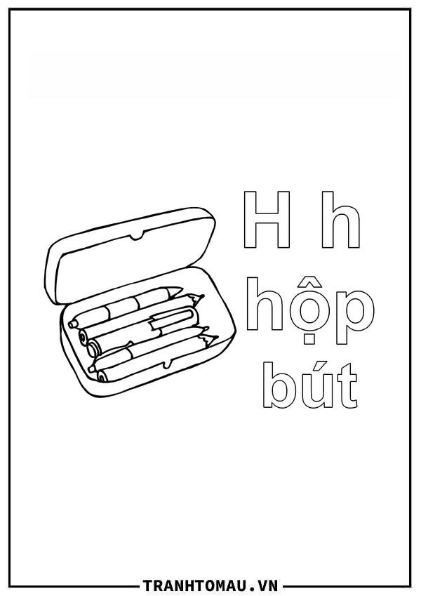 Bé tập tô tranh chữ H tiếng Việt với hình ảnh hộp bút trong bộ tranh tô màu chữ cái